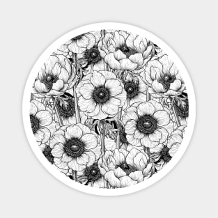 Anemone garden in black and white Magnet